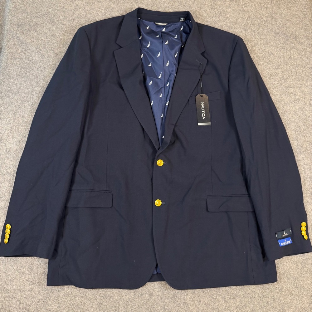 Nautica Branford Navy Active Stretch Blazer Gold Buttons 50L NF353